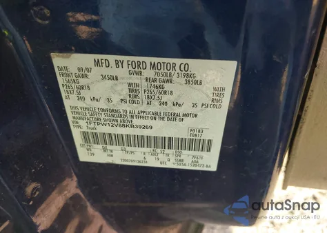 2008 Ford F-150 60Th Anniversary/Fx2/King Ranch/Lariat/Xlt from USA, damaged, VIN 1FTPW12V88KB39269